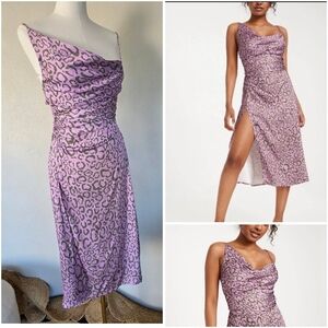 NWT For Love & Lemons Lavender Leopard Lace-Up Back Ruched Midi Dress XS S